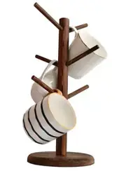 Mug Holder Tree,Coffee Cup Holder with 6 Hooks, Wood Mug Rack for