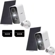 2x ieGeek 2K 3MP Solar Security Camera Battery Powered Outdoor Wireless+64G Card