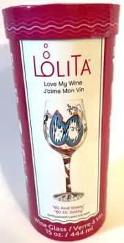 LOLITA Love My Wine J’aime Mon Vin 60 AND SASSY WINE DRINK GLASS 15 OZ NIB. Open
