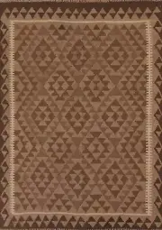 Geometric Reversible Kilim Brown Rug 5x7 Wool Hand-Woven Carpet