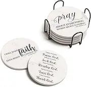 Hoomey Coasters for Drinks with Bible Verses, Set of 6 Absorbent Holder Ceramic Drink Coaster Cork Backing Table Protection, Christian Coasters, Gifts, White (CHRIS06RW)