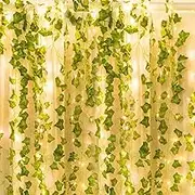 MODOAO Artificial Ivy Garland with Lights, with 32Ft 100 LED String Light, Hanging Ivy Leaf Greenery Decor for Home Kitchen Garden Office Wedding Wall Decor (5 Pack Artificial Ivy)