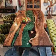 Live edge Green Epoxy Resin Wooden Office Study Tea Whine Beer coffee Table Top