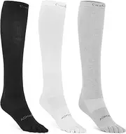[aomagic] Knee-High Toe Socks - Coolmax 5-Finger Athletic Hiking Socks, Anti-Blister & Moisture-Wicking, 3 Pairs