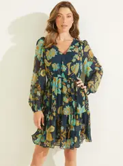 GUESS Girl's Eco Green Nature Print Cassandre Mini Dress Size: XL, Polyester