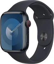 Apple Watch Series 9 [GPS + Cellular, 45MM] Midnight Aluminium Case with Black Sport Band (Renewed)