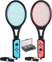 Tennis Racket for Nintendo Switch Joy-Con Controllers, Tendak Game Grip for Mario Tennis Aces with 12 in 1 Game Card Case (2 Pack, Black)