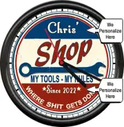 Personalized Your Name & Date Shop Building Garage Mechanic Gift Sign Wall Clock