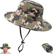 [Bawnhaw] Cotton Camo Sun Hats for Kids, Quick-Dry Wide-Brim Sun-Protection Safari Fishing Toddler Bucket Hat, Army-Green 2-14Y