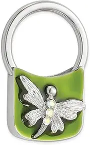 [Generic] Silver tone Dragonfly With Crystals Olive Enamel Key Ring Fob Jewelry Gifts for Men