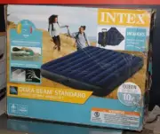 Intex Dura-Beam Standard Classic Downy Air Mattress 10" Queen w Handpump Pillows