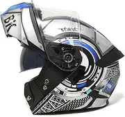 Motorcycle Helmet Modular Flip Up Full Face Anti-Fog Double Sun Visor Motorcycle Helmet, Motorcycle Helmet ECE Approved All-Season for Men and Women