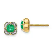 Solid 14k Yellow Gold Simulated CZ and Emerald Fancy Earrings