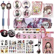 Anime Gift Set Include Pencil,Rollerball Pen, Ruler,Card Holder with Lanyard,Notebook,Tattoo Sticker,Phone Ring Holder,Button Pins