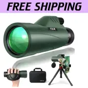 High Power 12X Monocular Telescope with Smartphone Adapter & Tripod for Outdo...