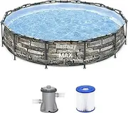 [Bestway] 56817E 12' x 30" Steel Pro Max Round Steel Frame 5-Person 1,710 Gallon Above Ground Swimming Pool Kit with Filter Pump and Filter, Stone Print