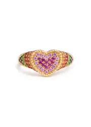 Yvonne Leon Baby Chevaliere Coeur 9kt Gold Pinky Ring - Multicoloured (UK H)
