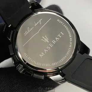 【MASERATI 瑪莎拉蒂】瑪莎拉蒂男女通用錶型號R8851123004(黑色錶面黑錶殼深黑色矽膠錶帶款)
