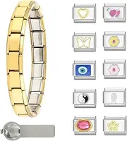 [ITingstere] Italian Charms Bracelet Sets with Starter Brascelet, Assorted Charms and Opening Tools,9mm Modular Charm Bracelet Link Handmade DIY Jewelry Gifts