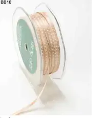 1/8 Inch Satin Center Dot Ribbon - May Arts - BB10 - Tan/White - 5 Yards