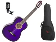 Valencia 1/2 Size Classical Guitar Pack Purple C/W Padded Bag & Clip On Tuner