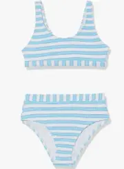 New Girl's Splendid Bralette & Highwaist Underwear Bra Set Blue Striped Size 10