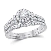 14k White Gold Round Diamond Halo Bridal Wedding Ring Set 5/8 Cttw