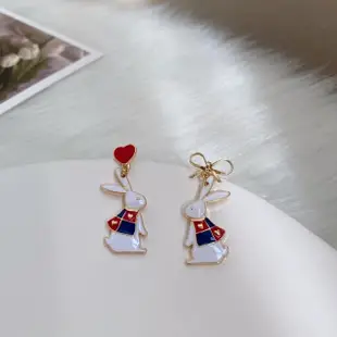 【MISA】韓國設計S925銀針不對稱可愛小兔子造型耳環(S925銀針耳環 不對稱耳環 小兔子耳環)