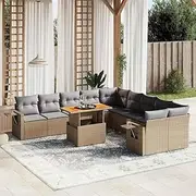 11 Piece Garden Sofa Set with Cushions Beige Poly Rattan Patio Bar Sets