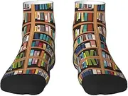 [JBYJBX] Library Bookshelf Print Adult Socks Womens Mens Workout Thermal Cozy All-Season Gift Holiday Articles Use