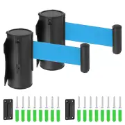 2 Pcs 9.84 ft Fixed Wall Mount Retractable Belt Barrier Black/Light Blue