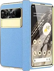 Case for Google Pixel Fold, Hinge Protection Slim Leather Electroplated Hard PC Protective Cover with Kickstand Shockproof Case for Google Pixel Fold 5G 2023