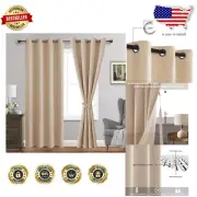 Luxury Beige Blackout Curtains Set of 2 - Noise Reducing & Thermal Insulated