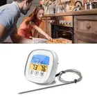 (White)Digital Timer Thermometer Touch Screen Stainless Steel Meat.