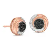 0.5 CT. T.W. Enhanced Black and White Composite Diamond Swirl Stud Earrings in 10K Rose Gold