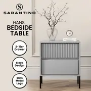 Sarantino Hans Fluted 2-Drawer Bedside Table in Grey
