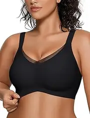 [OEAK] Womens Wireless Bras V Mesh Comfortable Bralette Supportive Tshirt Bra No Underwire Seamless Push Up Everyday Bras
