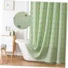Boho Farmhouse Sage Green Fabric Shower Curtain, 72x72 Tufted Pleat Floral