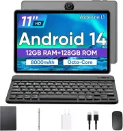 Tablet 11 inch Android 14 Tablet, 12GB RAM+128GB ROM, Octa-Core Tablets Black