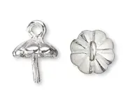 Cup, 4 Sterling Silver 5mm Scalloped Glue On Bead Cup Caps Fit 6-10mm Beads *