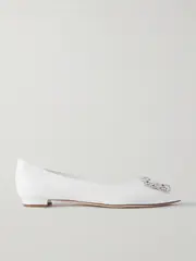 [Manolo Blahnik] Manolo Blahnik - Hangisi 10 Crystal-embellished Leather Point-toe Flats - White - IT40.5 IT 40.5 White