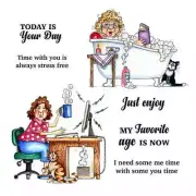 Old Lady Cat Relax Time With You Is Stress Free Metal Cutting Dies Clear Stamps