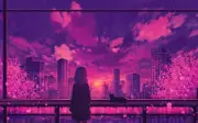 Anime girls evening sunset glow cats city clouds Playmat Gaming Mat Desk