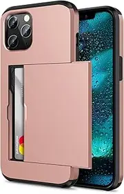 ZUSLAB iPhone 12 Pro Max Slide Armor Card Holder Case Protective Shockproof Hard Back Cover for Apple (2020) - Rose Gold