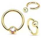 Piercing Ear Ring Captive Gold Plated Rhinestone Aurore Borealis