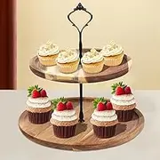 Wood Cupcake Stand Tiered Serving Tray Rustic Cupcake Tower Wooden Dessert Display Stand for Baby Showers Wedding Birthday Halloween Christmas Party(2 Layer)