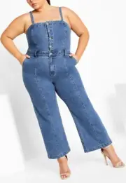 CITY CHIC Lili Jumpsuit in Blue Wash Denim Plus Size Small/16 NWT [RRP $159.95]