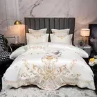 4pcs Bedding Set Real Silk Cotton Embroidery Quilt Cover Flat Sheet Pillow Shams