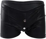 [Golirsteca] Men's Slim Fit Solid Color Rivets Imitation Patent Leather Boxer Briefs Underwear U Convex Shorts