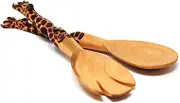 Hand-Carved Giraffe Salad Serving Set